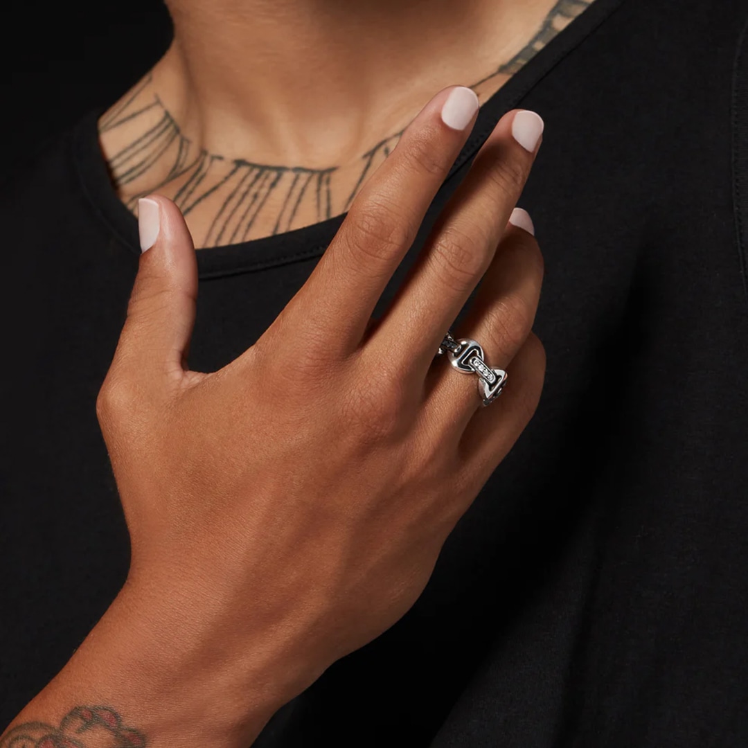 DAME CLASSIC TRI-LINK WITH DIAMOND BRIDGES｜silver｜Ring