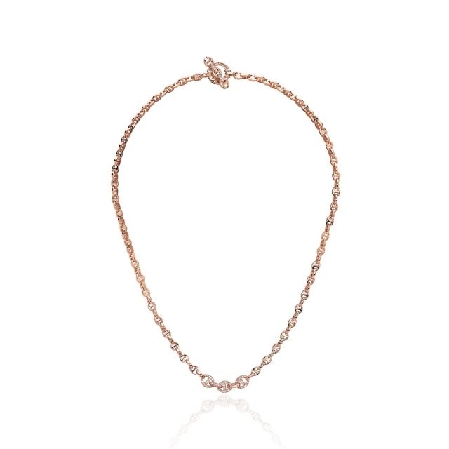 【STORE ONLY】17inch 3mm OPEN-LINK NECKLACE FIVE LINK PAVE